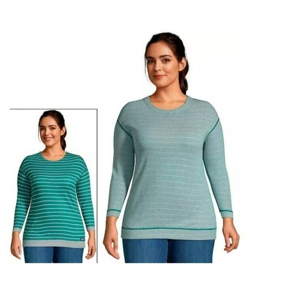 Lands' End Tops - Lands' End - 3/4 Sleeve Double Face Striped Top - Women - Blue sz Large